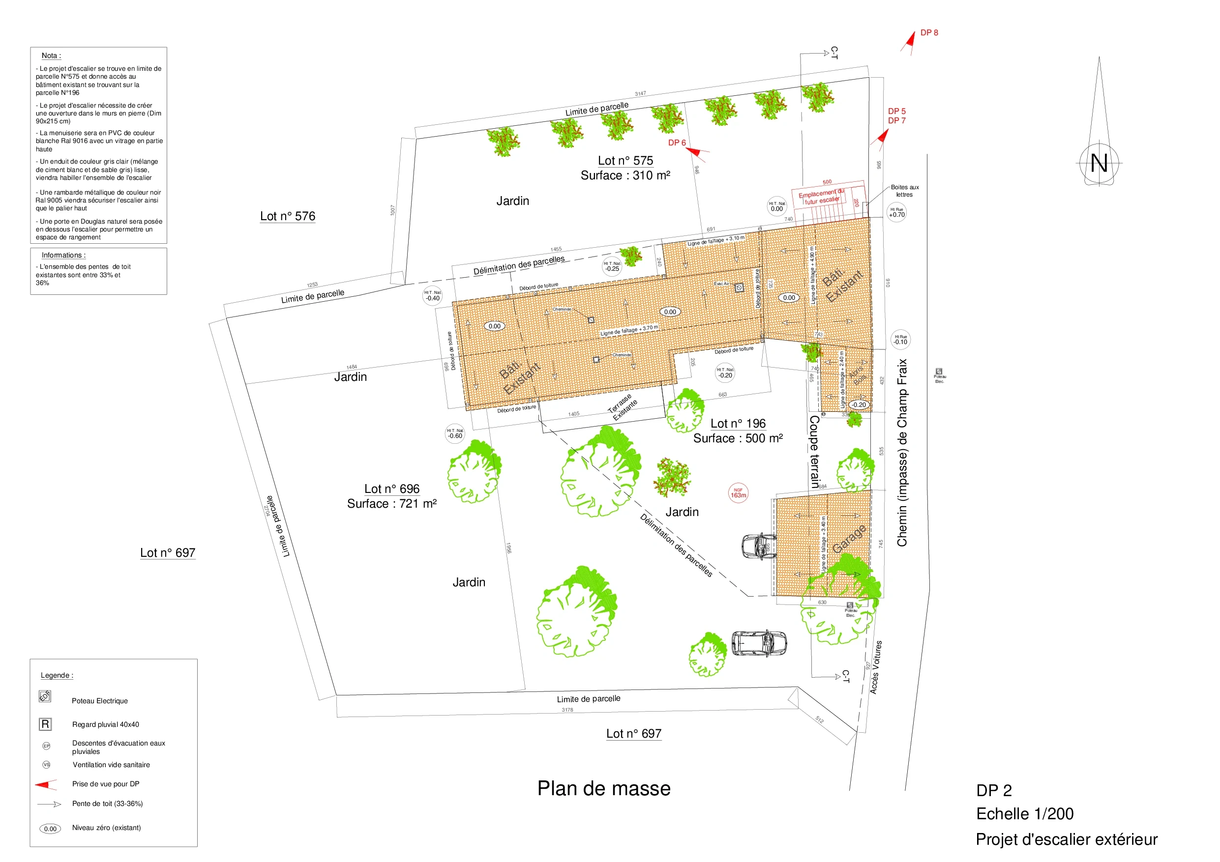 Plan de masse - Aménagement extérieur, déclaration préalable, Lanas (07200)
