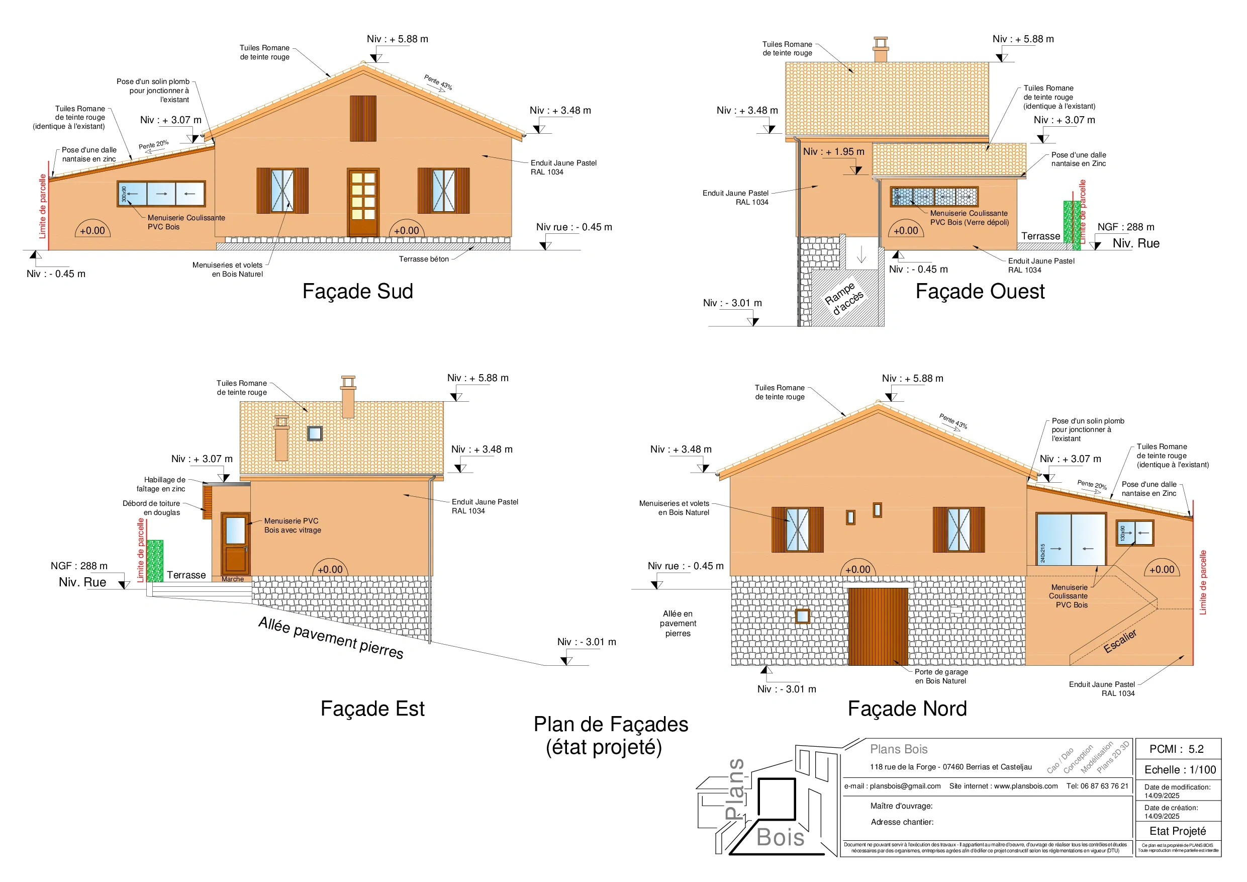 Plan des façades DP5-2 - Extension, état projeté, Lablachère (07230)