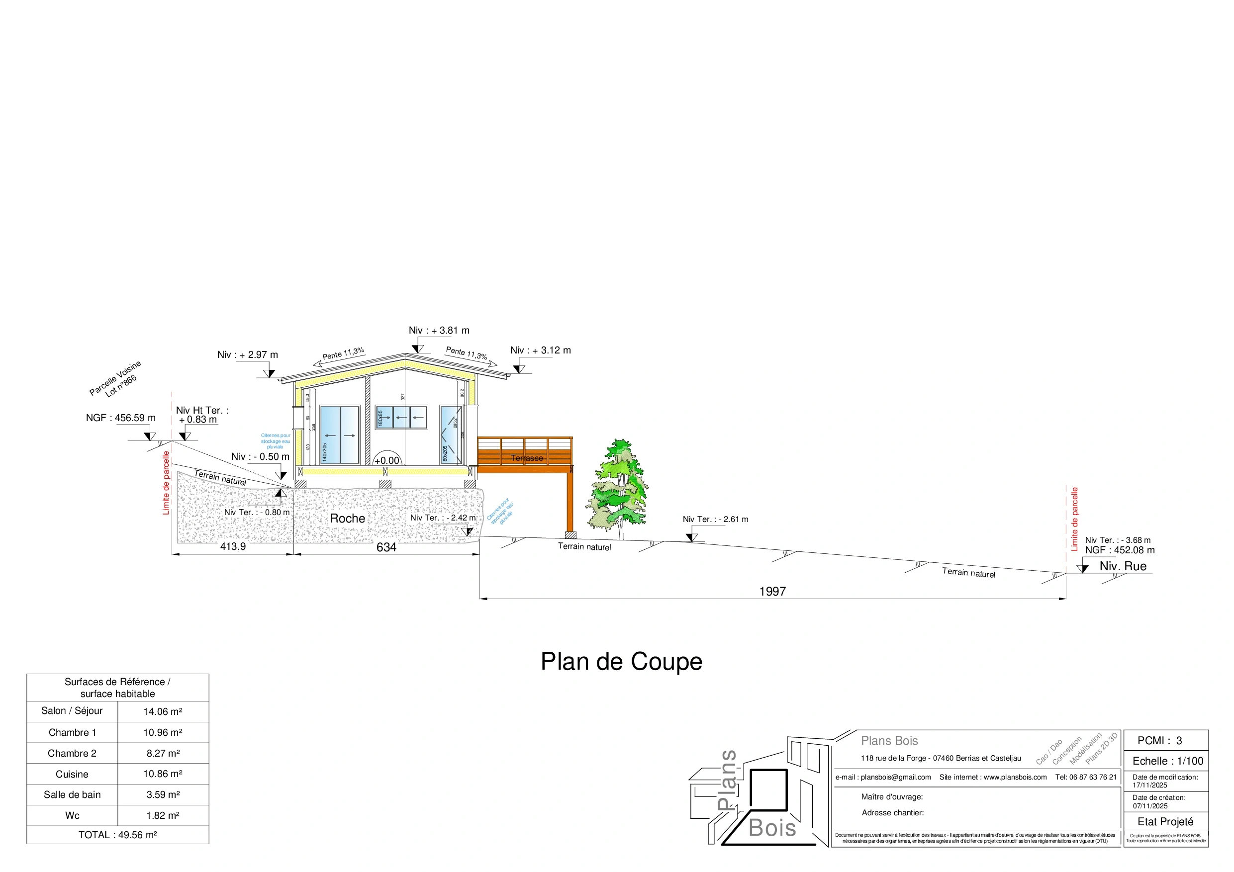 Plan de coupe PCMI3 - Maison individuelle, permis de construire, Joyeuse (07260)