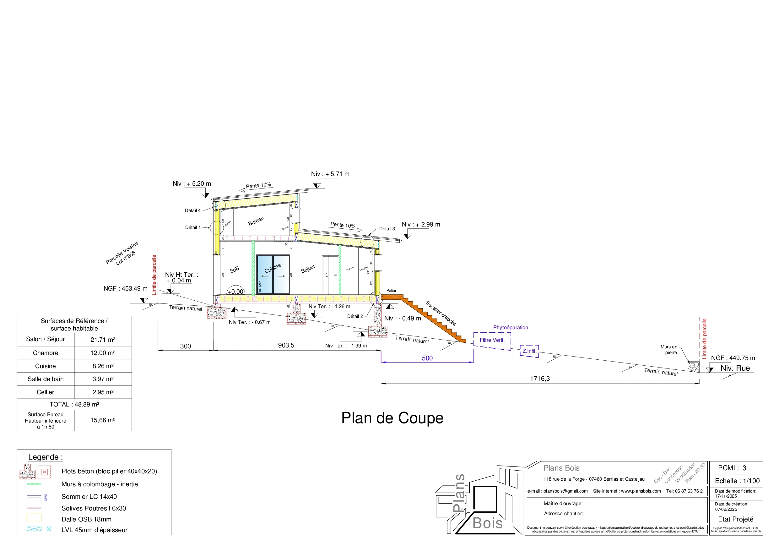 Plan de coupe PCMI3 - Maison individuelle, permis de construire, Lablachère (07230)
