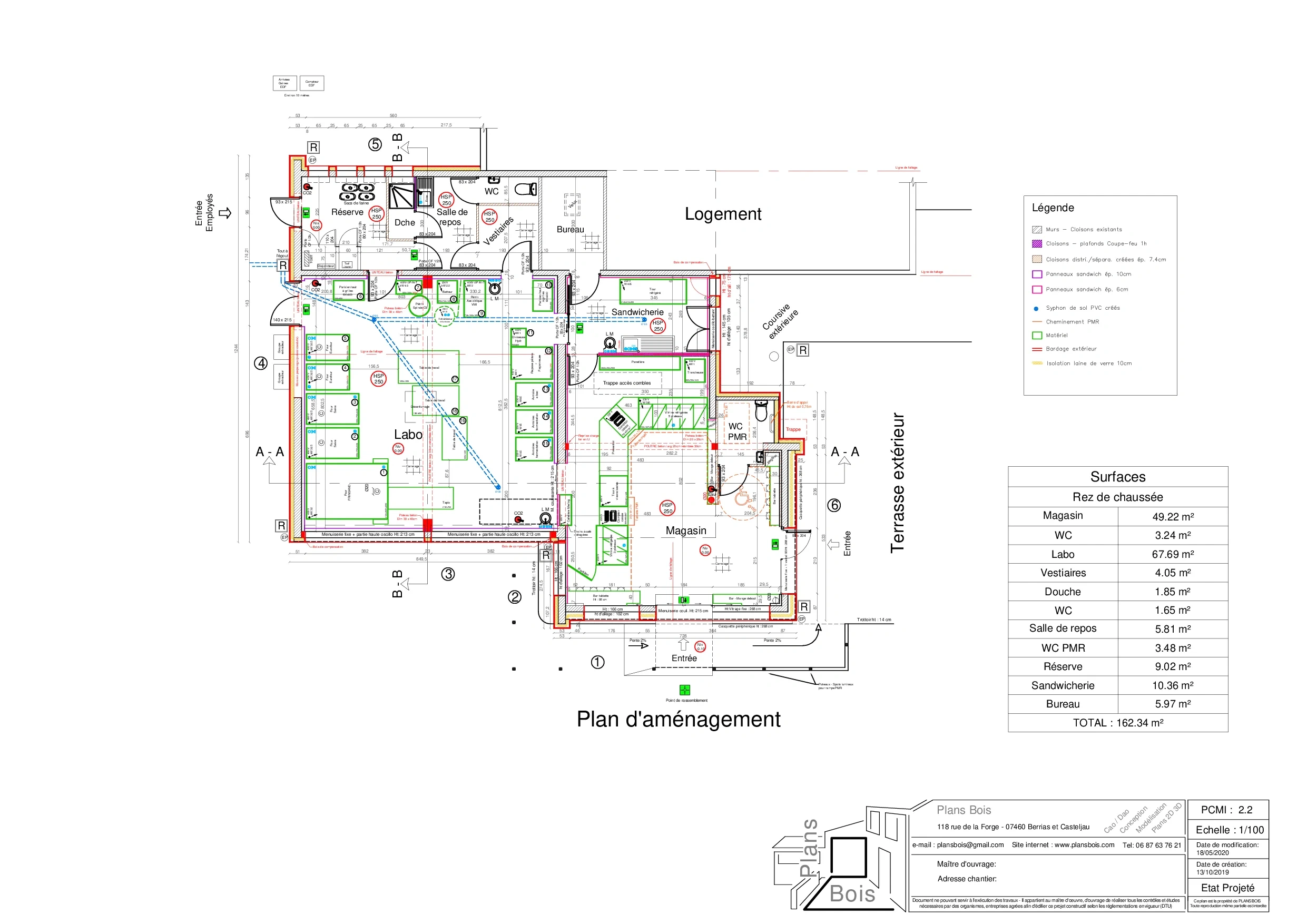 Plan boulangerie - Établissement recevant du public (ERP), permis de construire