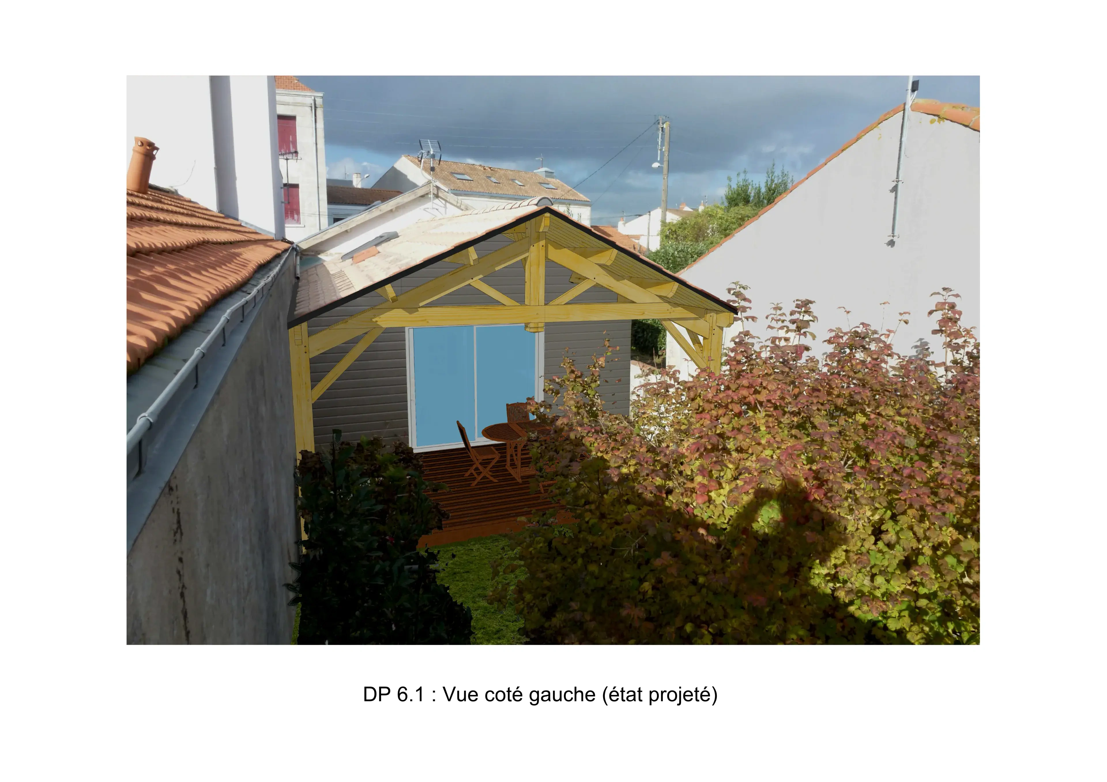 Montage photo 3D - Préau bois, déclaration préalable, Les Vans (07140)