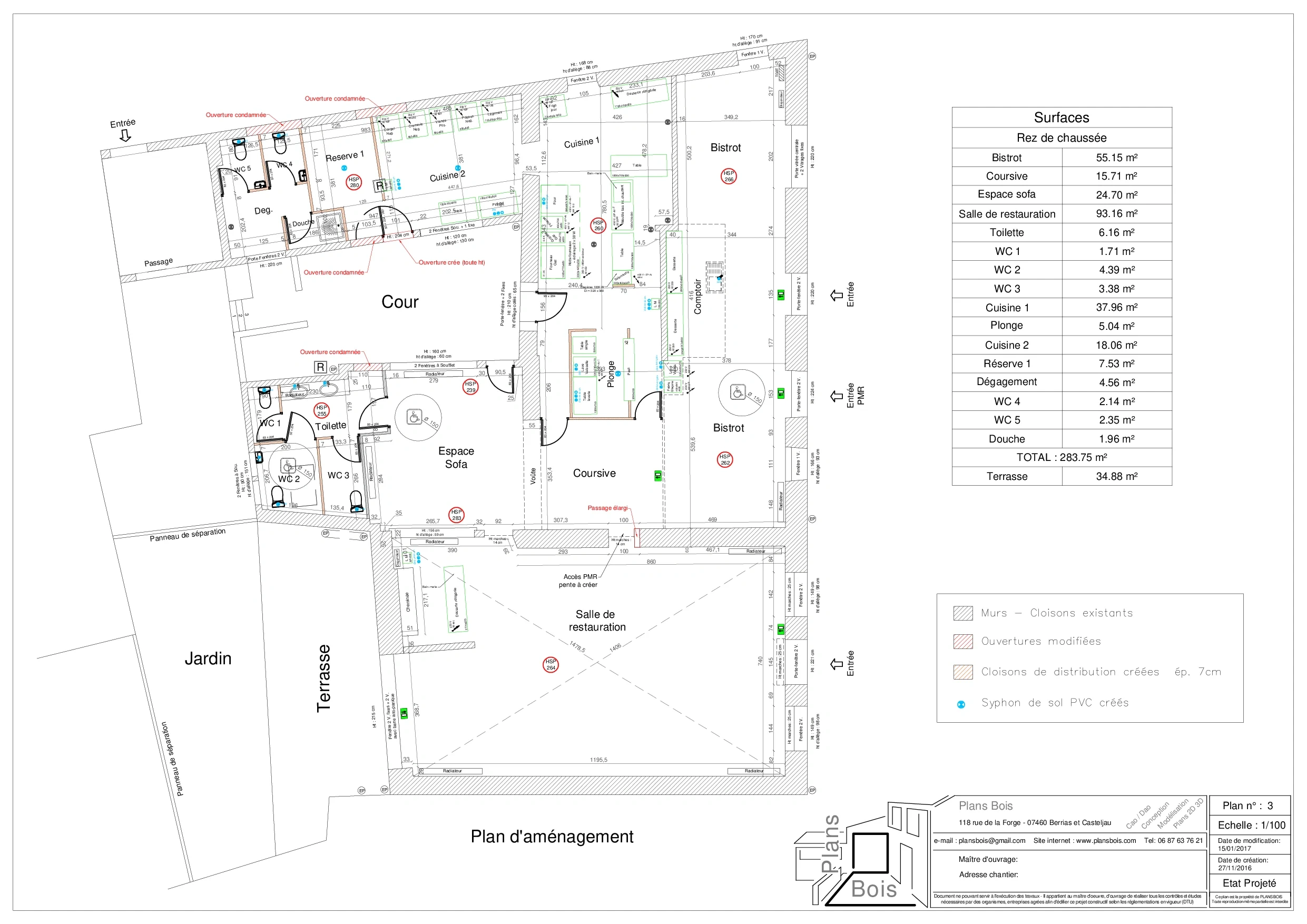 Plan aménagement - Restaurant, changement enseigne ERP, déclaration préalable